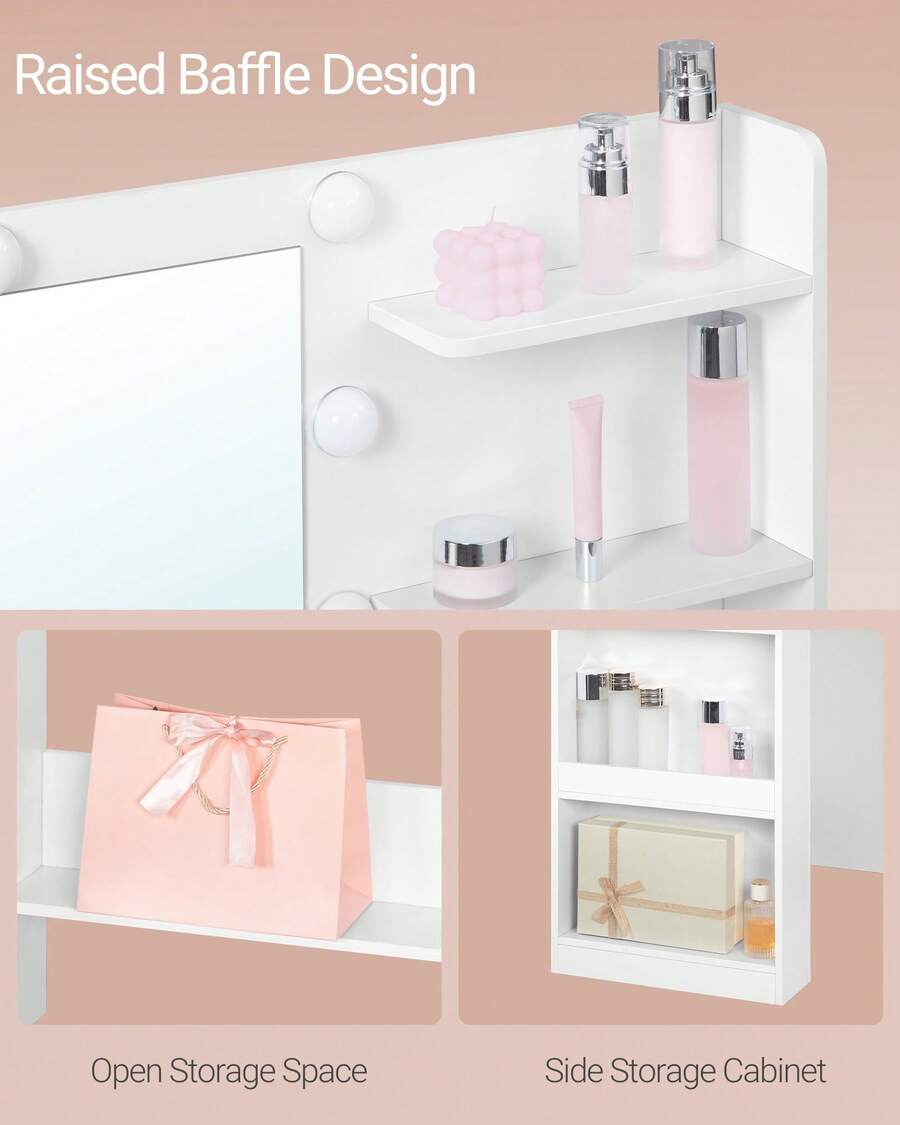 Vanity Desk with Large Mirror, LED Lights, Power Strip, 6 Shelves & 5 Drawers - product image 5