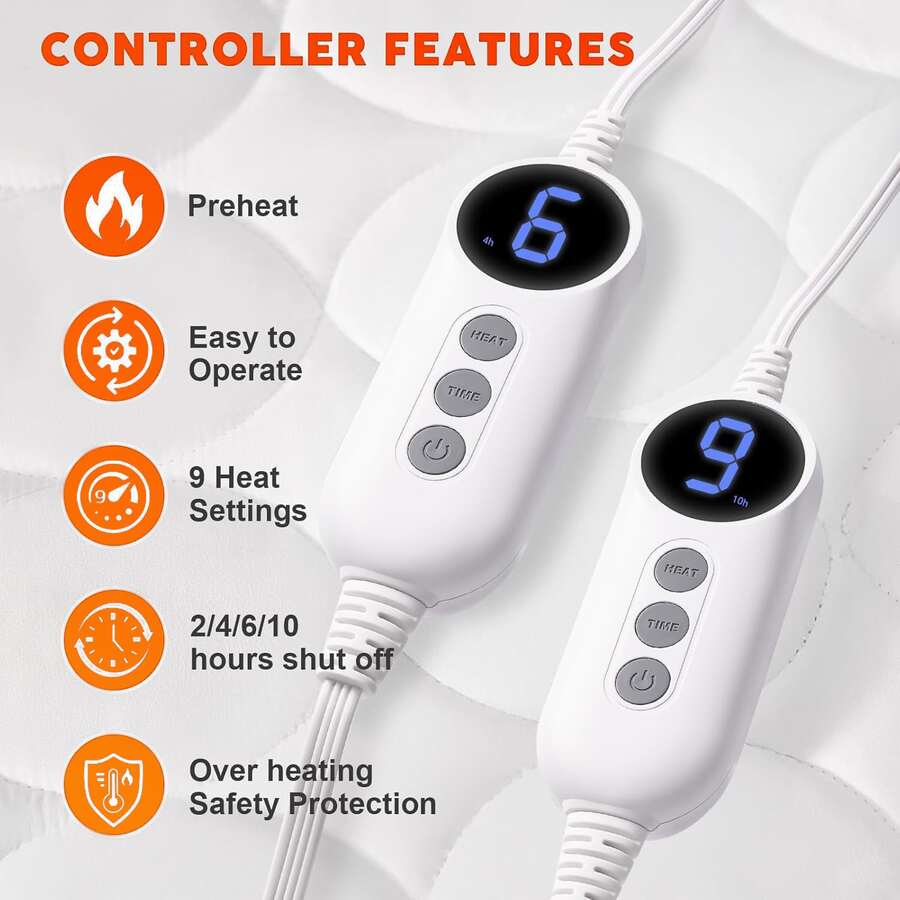 Heated Mattress Pad with Dual Controls, 6 Heat Settings & 10-Hour Auto-Off - product image 5