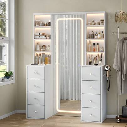 65-Inch Makeup Vanity with Full-Length Mirror, Lights, Power Outlet & 8 Drawers - product image 9