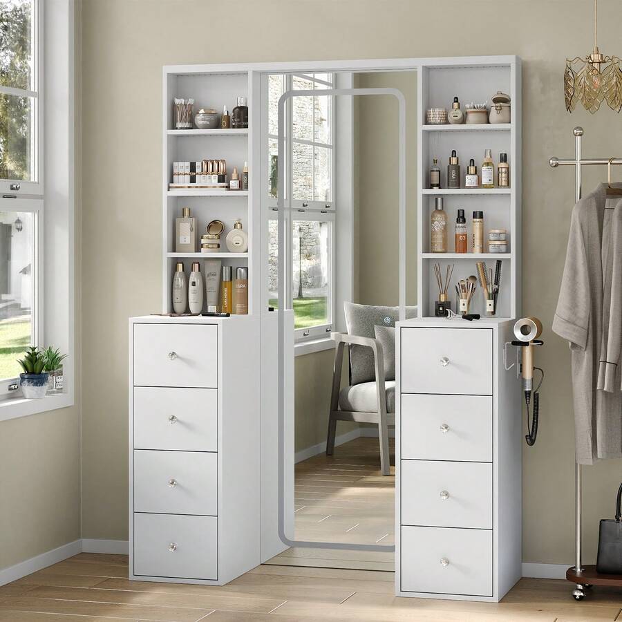 65-Inch Makeup Vanity with Full-Length Mirror, Lights, Power Outlet & 8 Drawers - product image 5