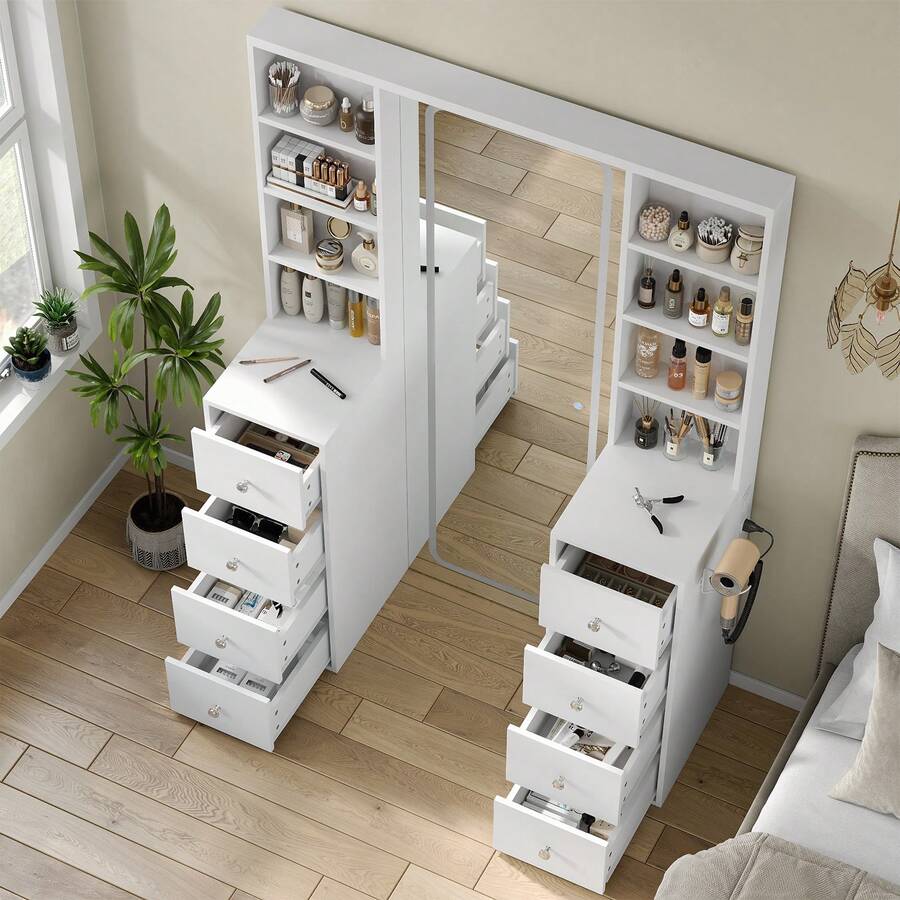 65-Inch Makeup Vanity with Full-Length Mirror, Lights, Power Outlet & 8 Drawers - product image 4