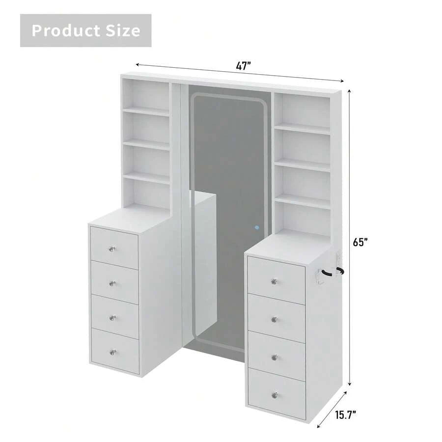 65-Inch Makeup Vanity with Full-Length Mirror, Lights, Power Outlet & 8 Drawers - product image 2