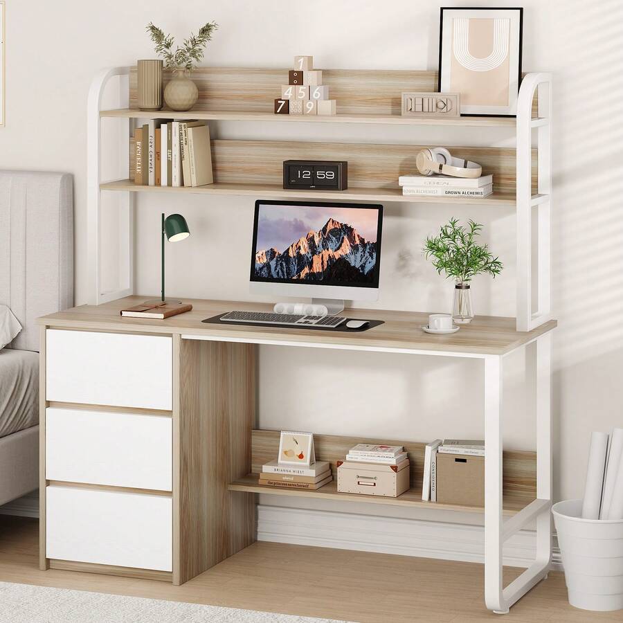 47/55-Inch Home Office Desk with Hutch, 3 Drawers & Shelves - product image 9
