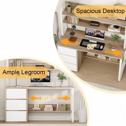 47/55-Inch Home Office Desk with Hutch, 3 Drawers & Shelves - product image 6