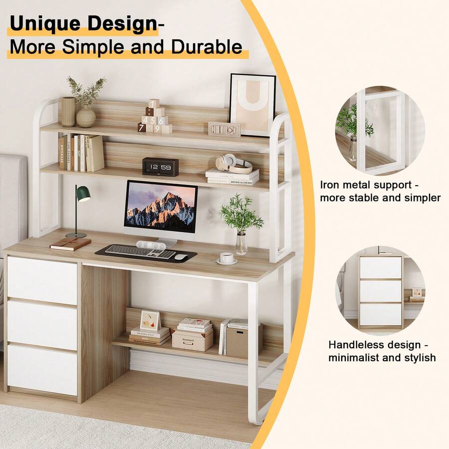 47/55-Inch Home Office Desk with Hutch, 3 Drawers & Shelves - product image 8