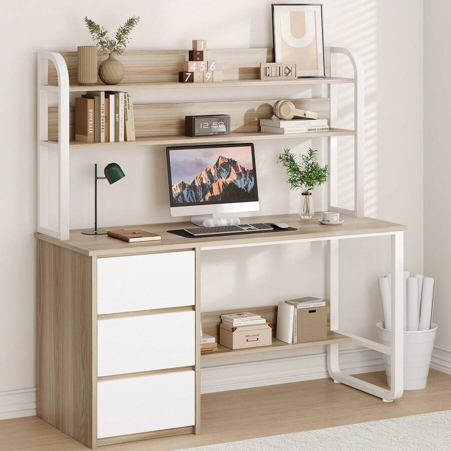 47/55-Inch Home Office Desk with Hutch, 3 Drawers & Shelves - product image 4