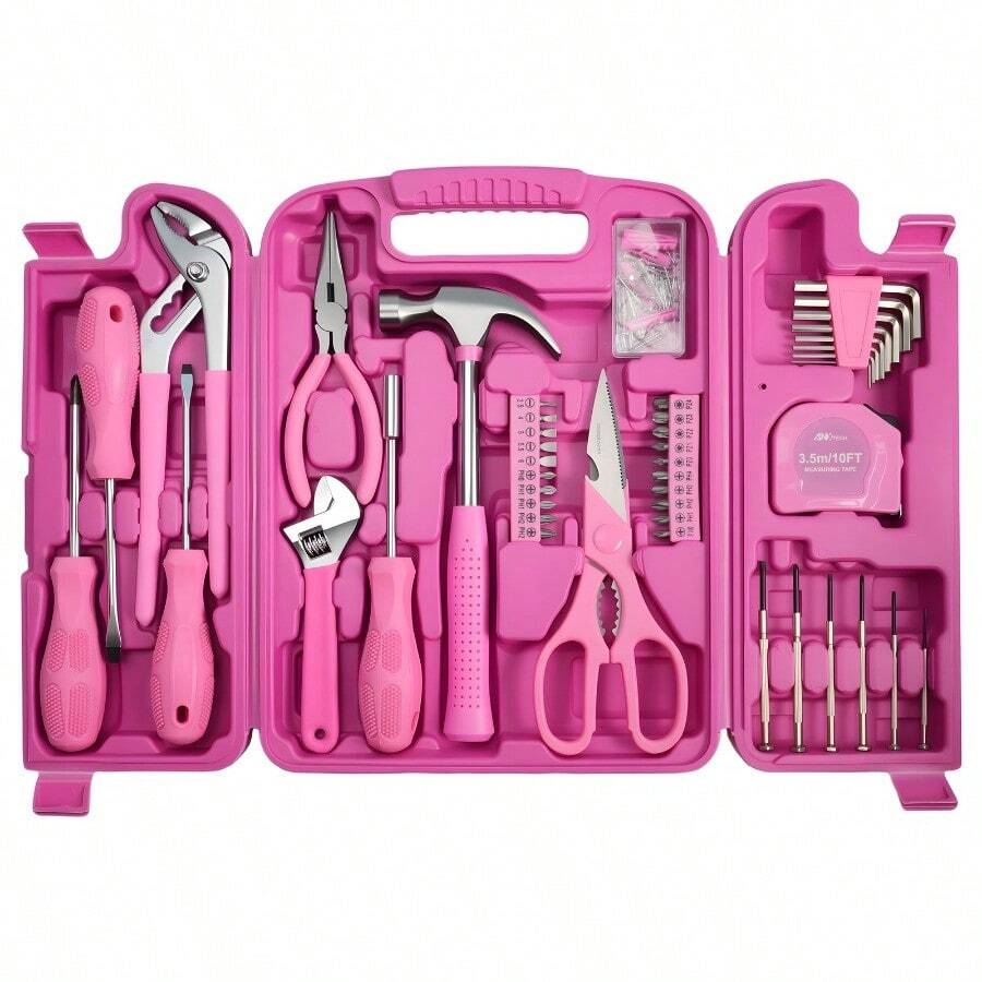 136-Piece Portable Pink Household Hand Tool Kit - product image 1