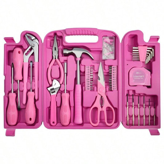 136-Piece Portable Pink Household Hand Tool Kit - product image 1