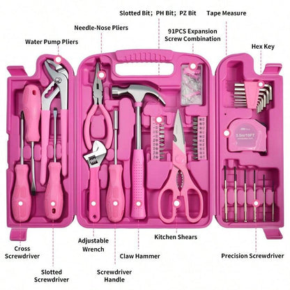 136-Piece Portable Pink Household Hand Tool Kit - product image 3