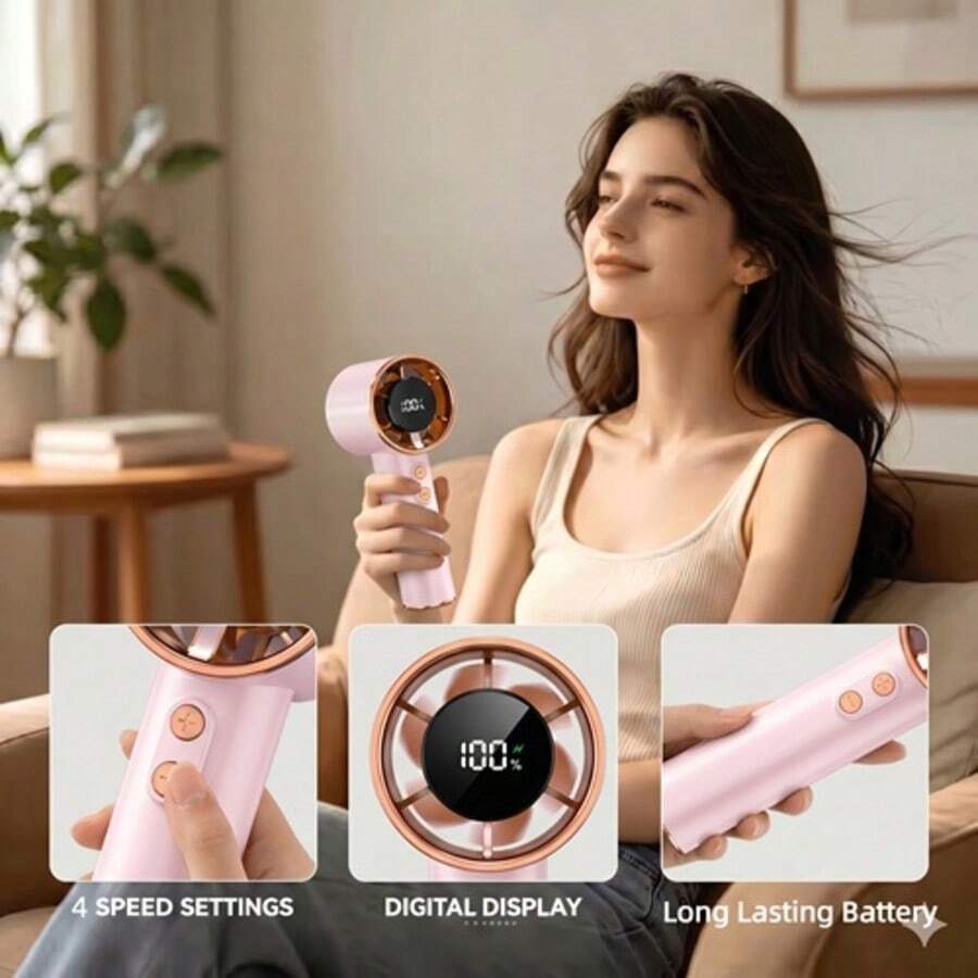 USB Rechargeable Handheld Mini Fan with Digital Display - product image 4