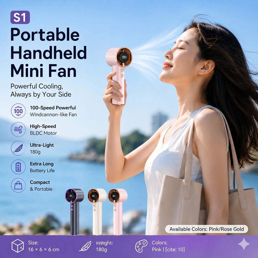 USB Rechargeable Handheld Mini Fan with Digital Display - product image 5