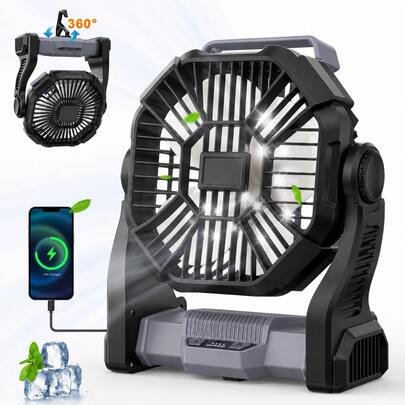 Battery-Powered Camping Fan with LED Lantern, Hook & 4 Speeds - product image 10