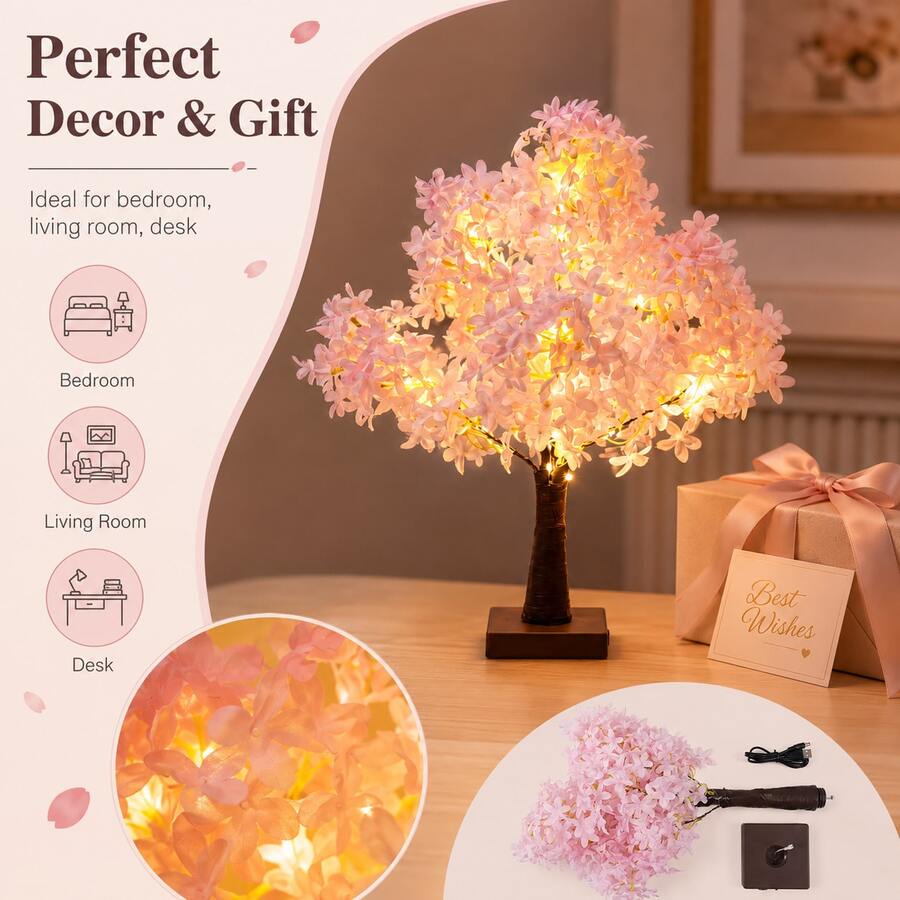 37-LED Lilac Flower Tree Lamp – USB or Battery Powered - product image 5
