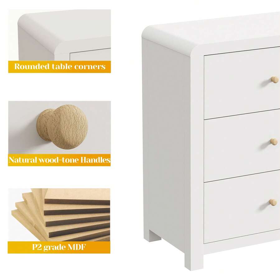 3-Drawer Dresser with Rounded Corners – White & Natural Wood Look - product image 4
