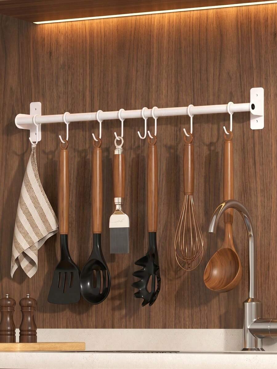 Wall-Mount Kitchen Utensil Rail with Sliding Hooks - product image 1