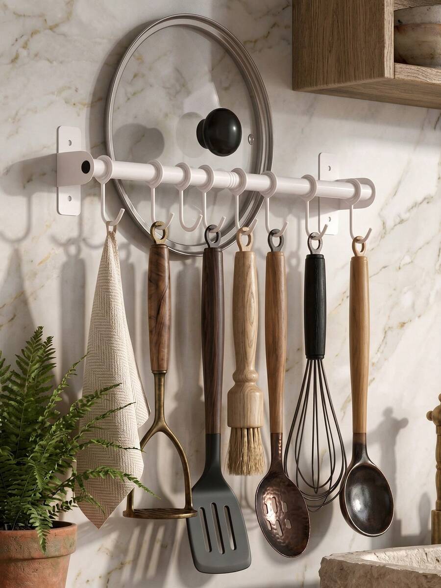 Wall-Mount Kitchen Utensil Rail with Sliding Hooks - product image 8