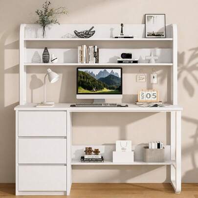 47/55-Inch Home Office Desk with Hutch, 3 Drawers & Shelves - product image 10