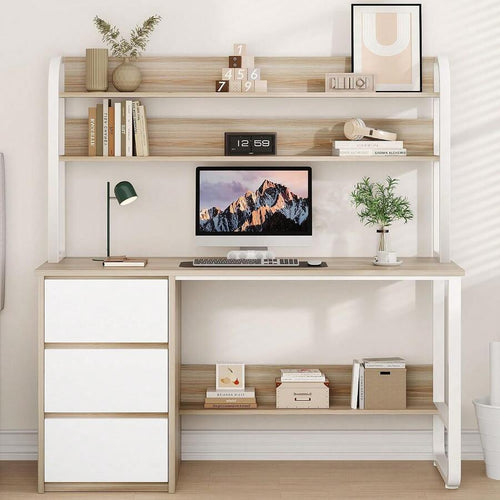 47/55-Inch Home Office Desk with Hutch, 3 Drawers & Shelves - product image 1