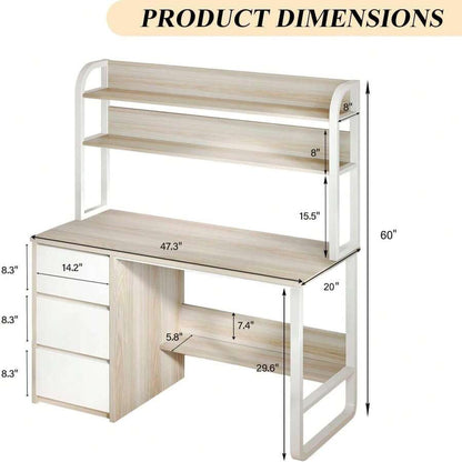 47/55-Inch Home Office Desk with Hutch, 3 Drawers & Shelves - product image 3