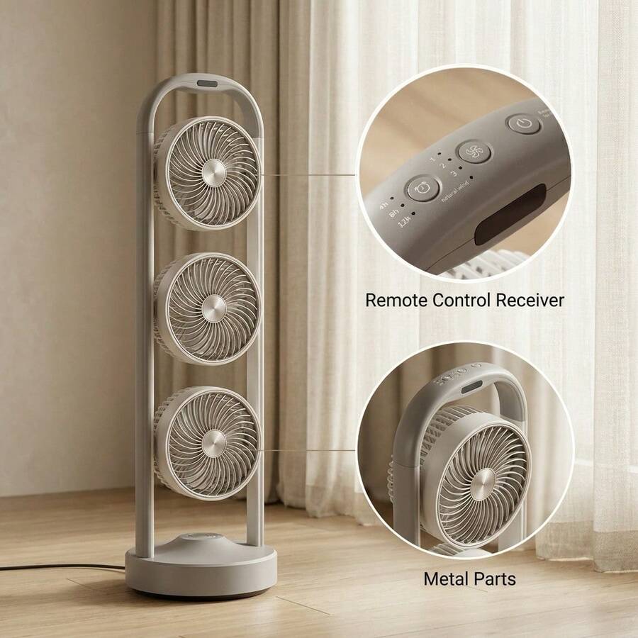 Triple-Head Portable Standing Fan with Independent 360° Fan Heads - product image 7