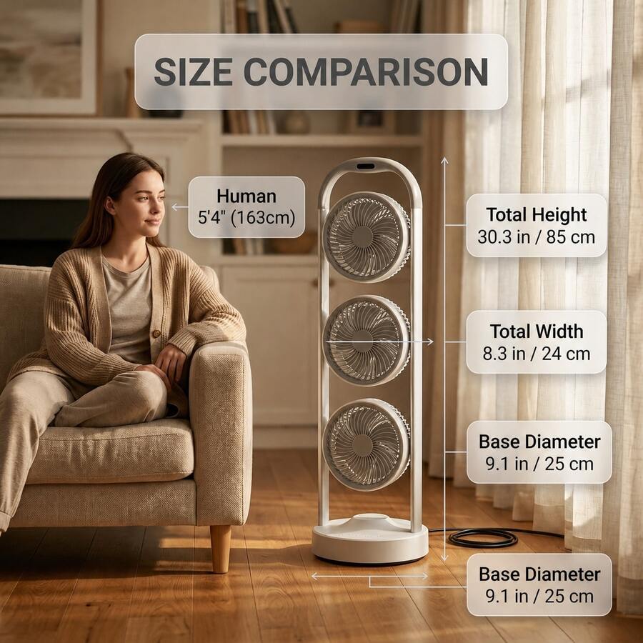Triple-Head Portable Standing Fan with Independent 360° Fan Heads - product image 5