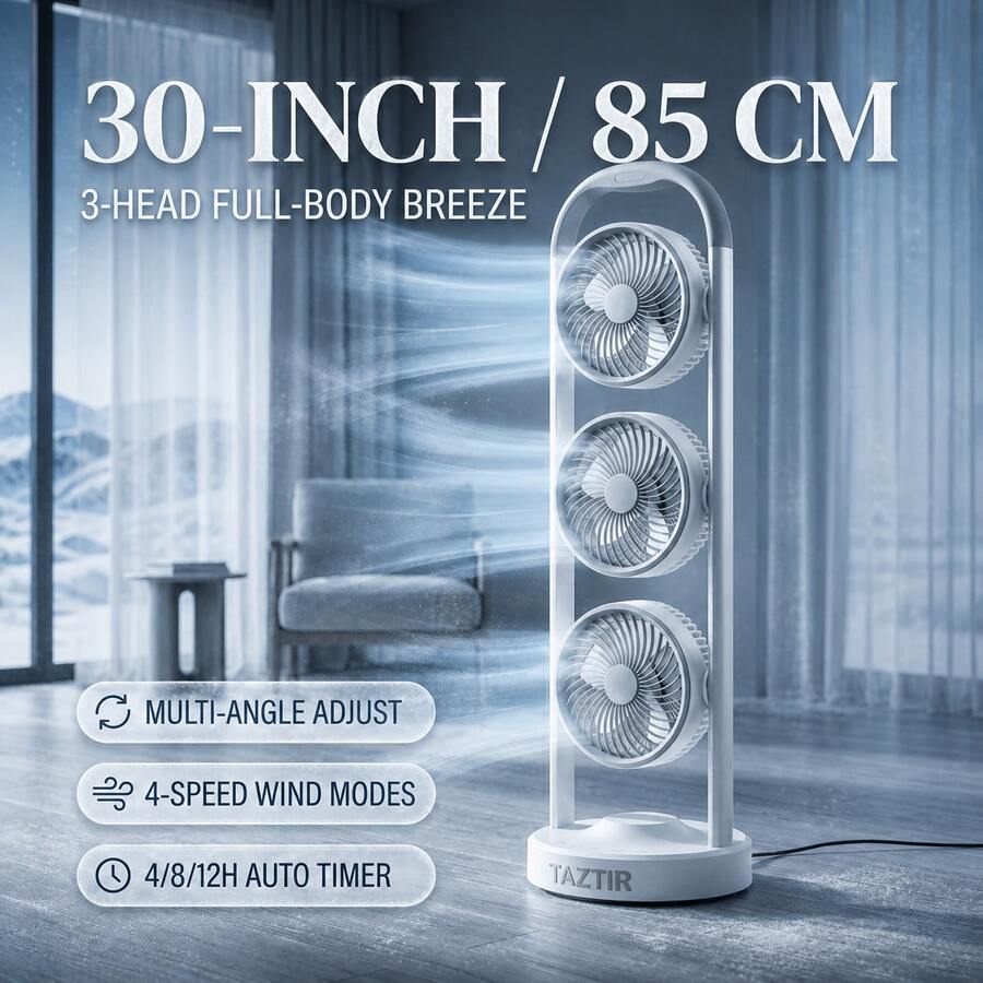 Triple-Head Portable Standing Fan with Independent 360° Fan Heads - product image 1
