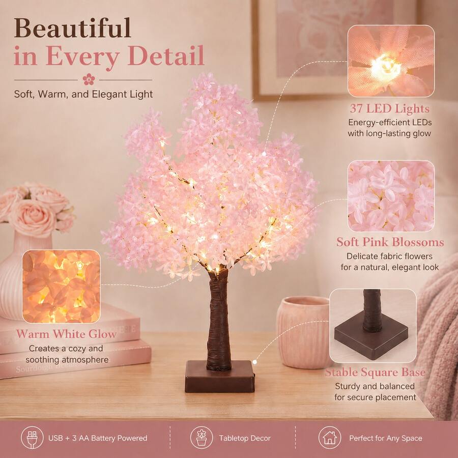 37-LED Lilac Flower Tree Lamp – USB or Battery Powered - product image 2